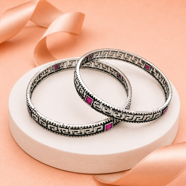 Oxidised Silver Ruby Stone Bangles | Frolic Jewels