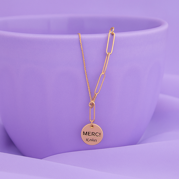 Merci Smile Engraved Gold-Tone silver  Pendant Necklace