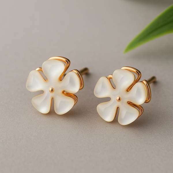 Silver Mother-of-Pearl Flower Stud Earrings
