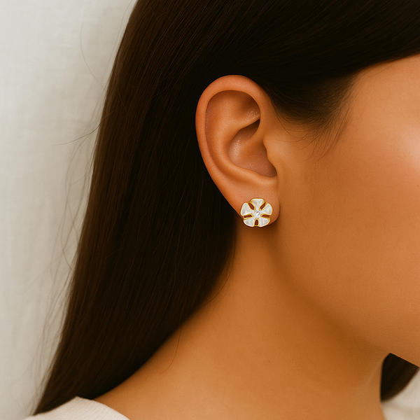 Silver Mother-of-Pearl Flower Stud Earrings