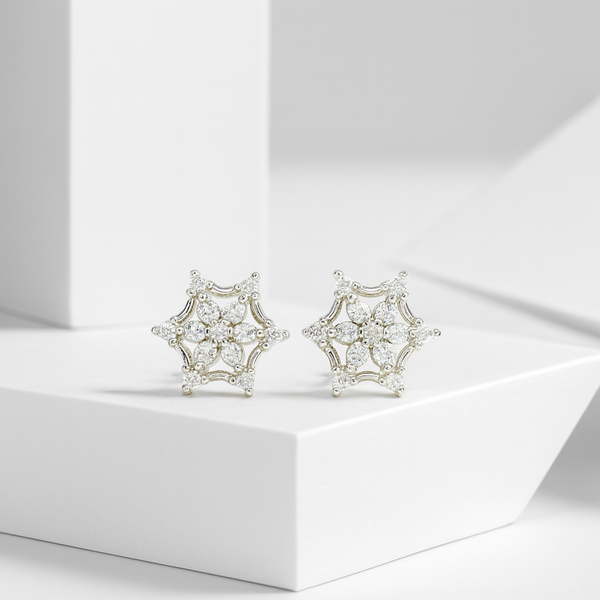 Silver Floral Cluster zircon Stud Earrings