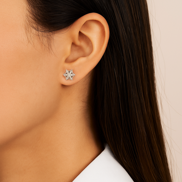 Silver Floral Cluster zircon Stud Earrings
