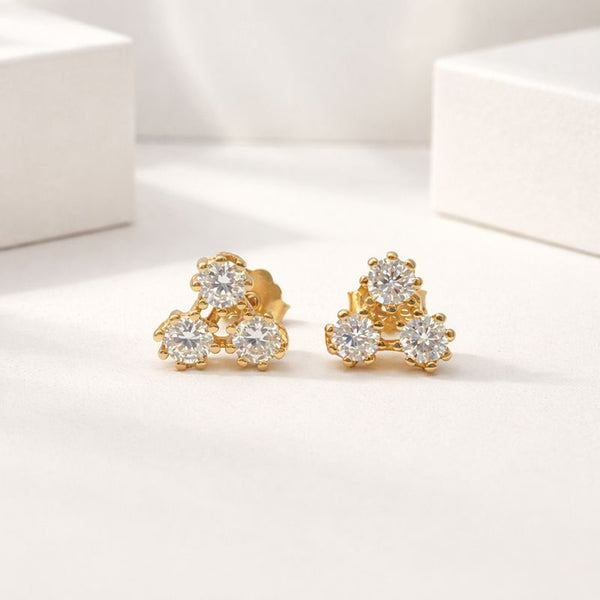 Silver Gold-Plated Triple  Cluster Stud Earrings