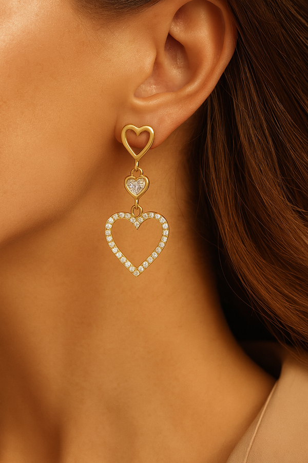 Rose Gold Triple Heart Drop Earrings