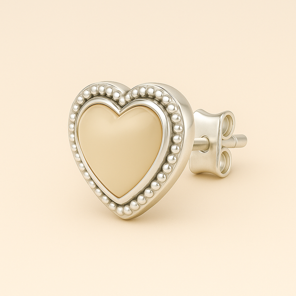 Heart-Shaped Opal Finish  Silver Stud Earrings