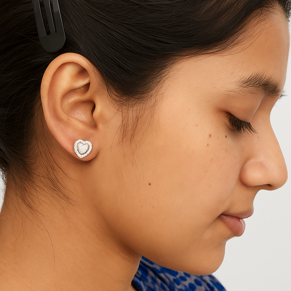 Silver Heart Halo zircon Stud Earrings