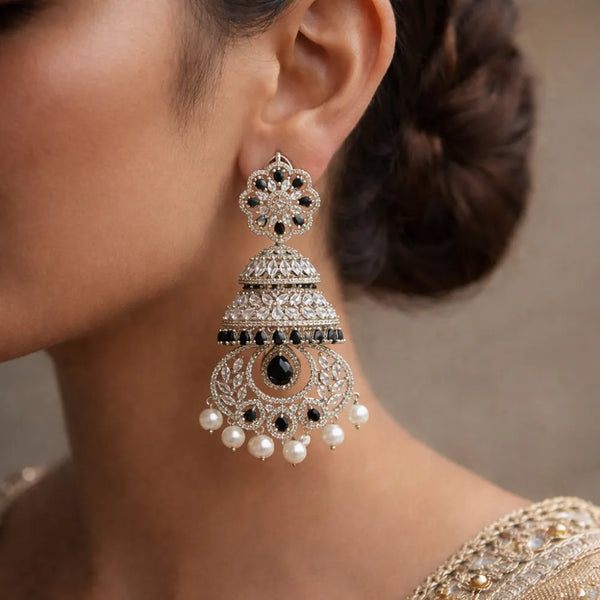 Noir Tiered Crystal Jhumkas – Anti-Tarnish