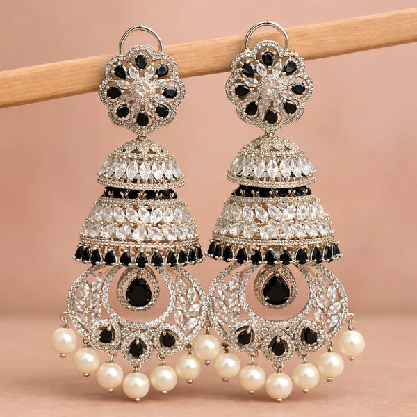 Noir Tiered Crystal Jhumkas – Anti-Tarnish