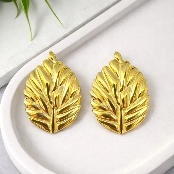 Anti-Tarnish Gold Leaf Statement Earrings
