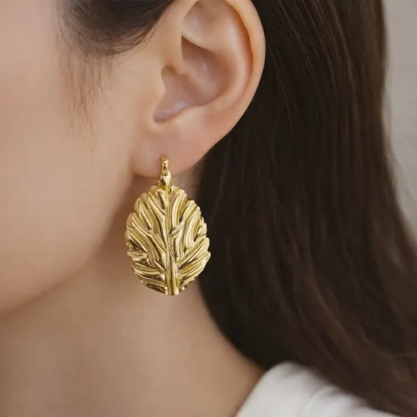 Anti-Tarnish Gold Leaf Statement Earrings